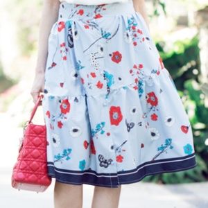 Blue Floral Print Skirt